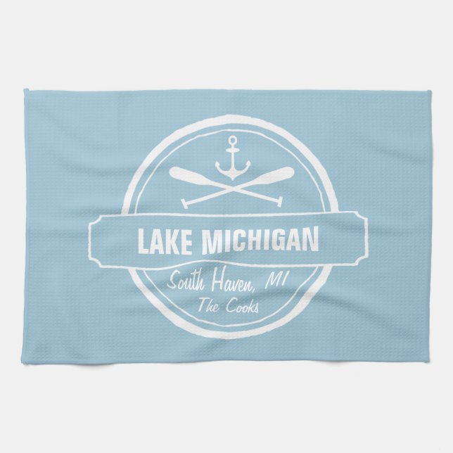 Linge De Cuisine Lac Michigan, ville personnalisée, nom, ancre, pag (Horizontal)