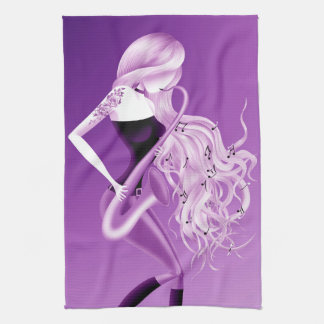 Linge De Cuisine Lady Saxophonist Purple Tea Towel