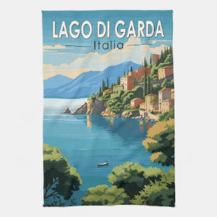 Linge De Cuisine Lago di Garda Italia Travel Art Vintage