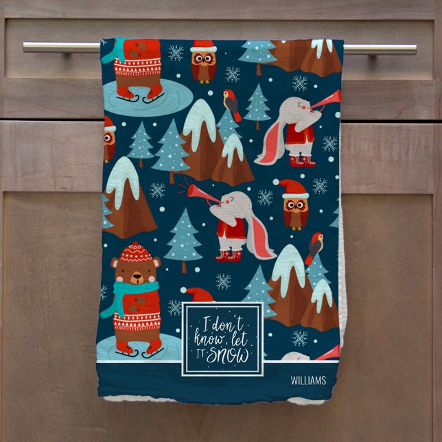 Linge De Cuisine Laisser la neige mignonne Motif animal avec le nom (Créateur téléchargé)