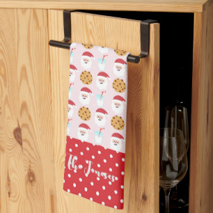 Linge De Cuisine Lait et biscuits rose Père Noël