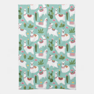 Linge De Cuisine Lamas mignons sur le motif turquoise