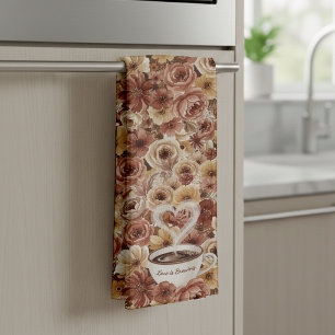 Linge De Cuisine L'amour est en train de faire du café floral cœur
