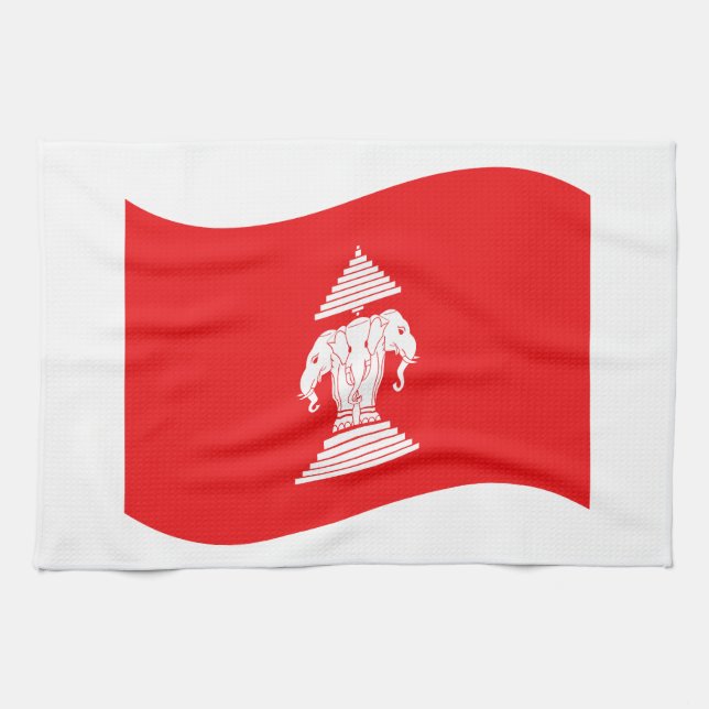 Linge De Cuisine Lao Erawan Trois Chefs D'Éléphant Drapeau Vague (Horizontal)