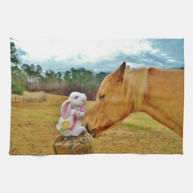 Linge De Cuisine Lapin blanc et Cheval jaune (Horizontal)