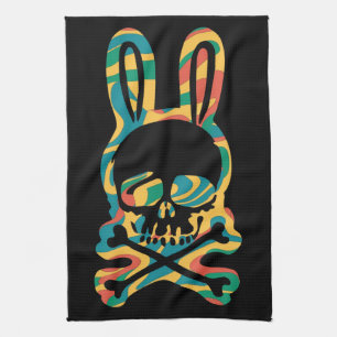 Linge De Cuisine Lapin de Pâques Retro Tie Dye Bunny Ski Cross Bone