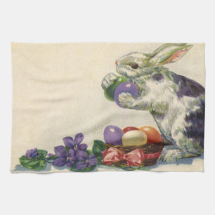 Linge De Cuisine Lapin de Pâques victorien vintage, fleurs et oeufs