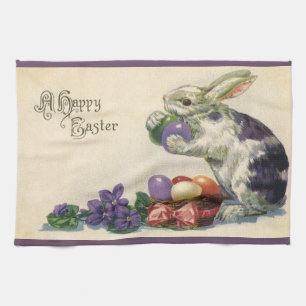 Linge De Cuisine Lapin de Pâques vintage avec oeufs de Pâques dans
