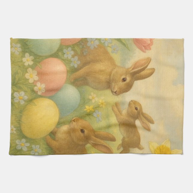 Linge De Cuisine Lapin de Pâques vintage/œuf de printemps   (Horizontal)
