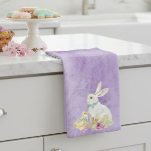 Linge De Cuisine Lapin de Pâques Vintage Poussin Violet Joli