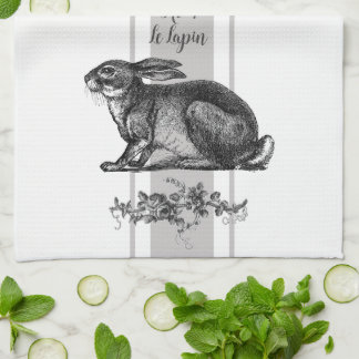 Linge De Cuisine lapin français vintage avec rayé gris français