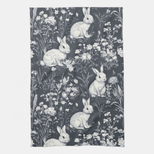 Linge De Cuisine Lapin Vintage Motif Toile de Printemps Noir