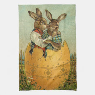 Linge De Cuisine lapins dans un oeuf d'or, Vintage de Pâques victor