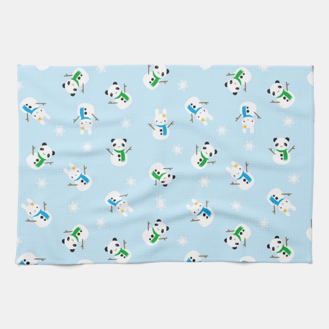 Linge De Cuisine Lapins de neige et pandas de neige (Horizontal)