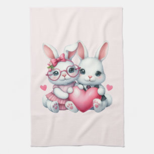 Linge De Cuisine Lapins mignons partageant un cœur