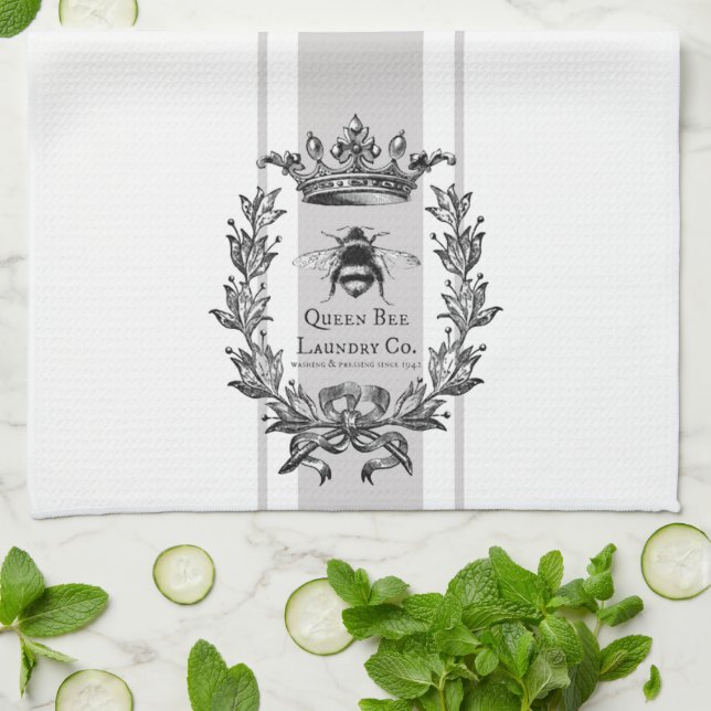 Linge De Cuisine Laurel Wreath Queen Bee d'inspiration française gr (Plié)