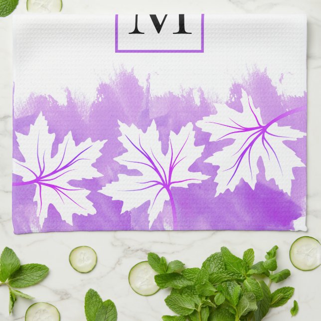 Linge De Cuisine Lavage à l'eau violet de la feuille d'érable blanc (Plié)