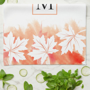 Linge De Cuisine Lavage et monogramme de l'aquarelle de la feuille 