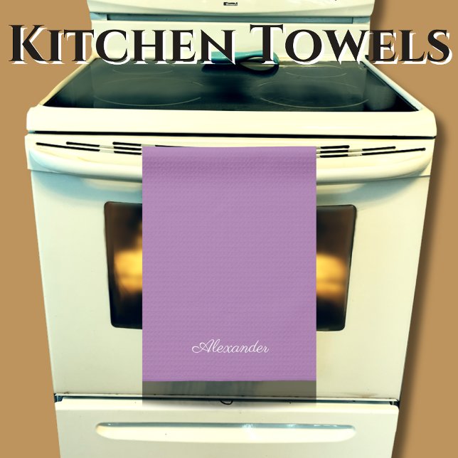 Linge De Cuisine Lavande couleur solide moderne violet blanc Script (Créateur téléchargé)