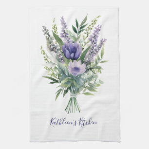 Linge De Cuisine Lavande Purple Fleur Vert Floral Bouquet