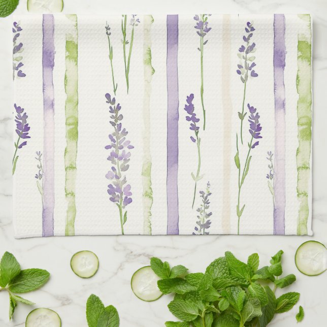 Linge De Cuisine Lavender Green Stripes Floral   (Plié)