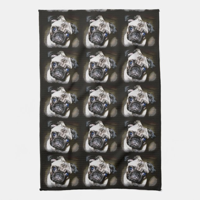 Linge De Cuisine le carlin fait face au noir (Vertical)