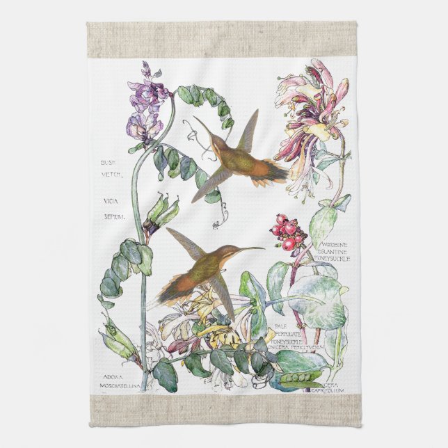 Linge De Cuisine Le chèvrefeuille de colibris fleurit des (Vertical)