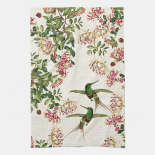 Linge De Cuisine Le chèvrefeuille d'oiseau de colibri fleurit la