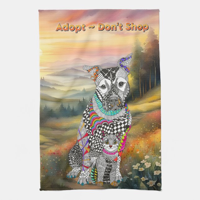Linge De Cuisine Le chien et le chat adoptent Ne pas acheter Servie (Vertical)
