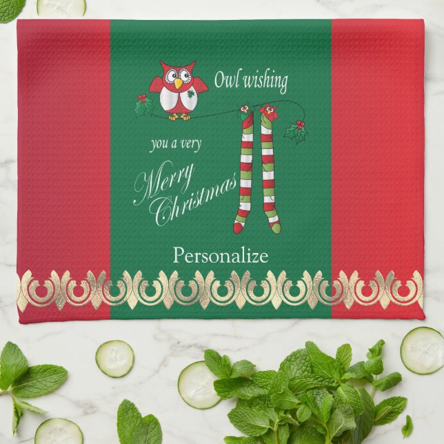 Linge De Cuisine Le hibou vous souhaite un joyeux Noël (Plié)