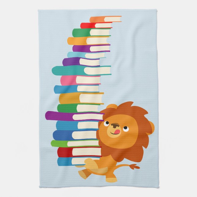 Linge De Cuisine Le Lecteur Vorace (Joli Lion Caricature) (Vertical)