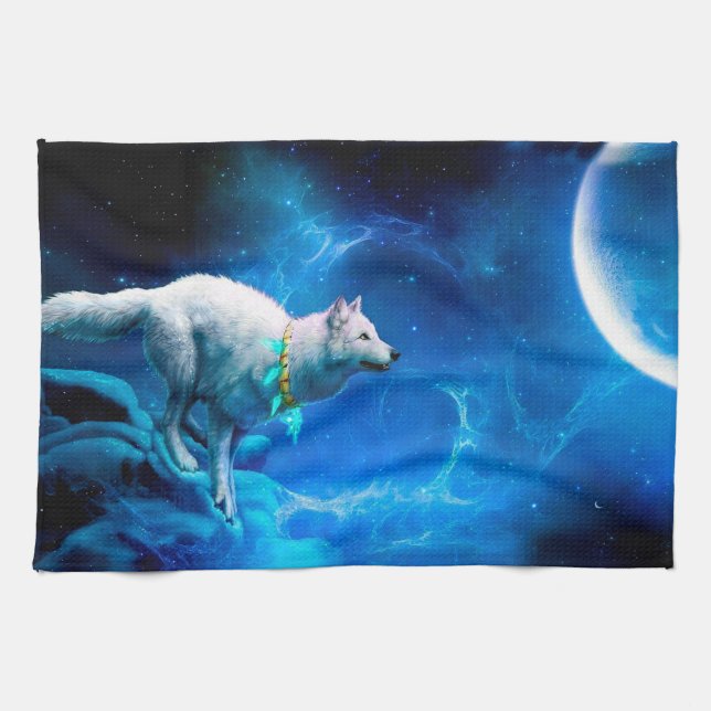 Linge De Cuisine Le loup indien et la pleine lune (Horizontal)