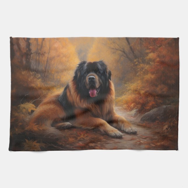 Linge De Cuisine Le Mastiff tibétain en automne les feuilles automn (Horizontal)