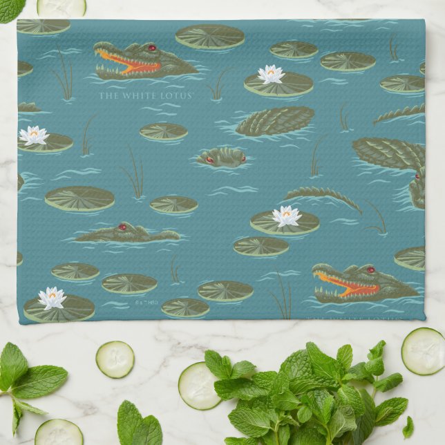 Linge De Cuisine Le Motif blanc Lotus Alligator Waters (Plié)