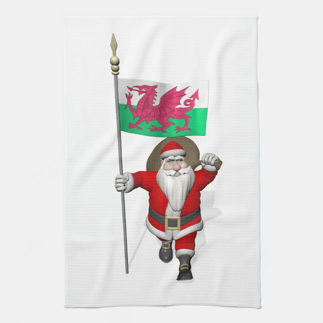 Linge De Cuisine Le Père Noël Avec L'Enseigne Du Pays De Galles (Vertical)
