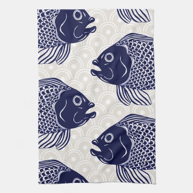 Linge De Cuisine Le poisson de style japonais se dirige et ondule (Vertical)