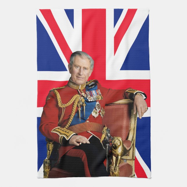 Linge De Cuisine Le roi Charles III avec drapeau britannique (Vertical)