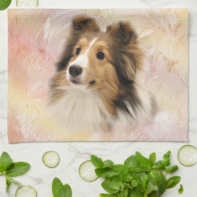 Linge De Cuisine Le sable Sheltie font face (Plié)