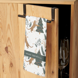 Linge De Cuisine Le tigre de Noël et un Motif d'arbre