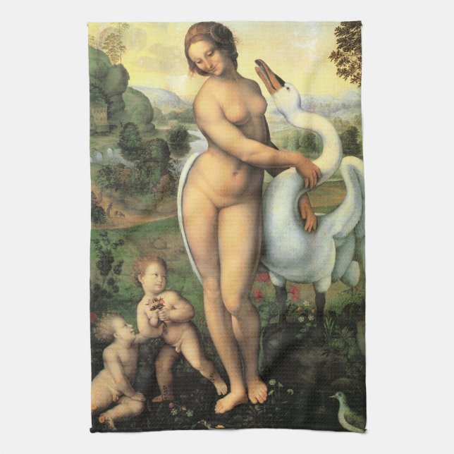 Linge De Cuisine Léda de Léonard de Vinci et le Cygne (Vertical)