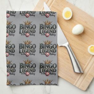 Linge De Cuisine Légende du Bingo couronnée en typographie rétro or