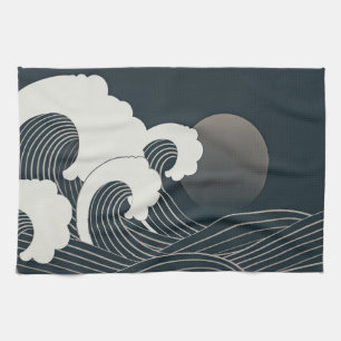 Linge De Cuisine L'élégante oeuvre d'art japonaise en noir et bla