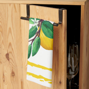 Linge De Cuisine Lemon Leaf Watercolor Lattice Citron Jaune
