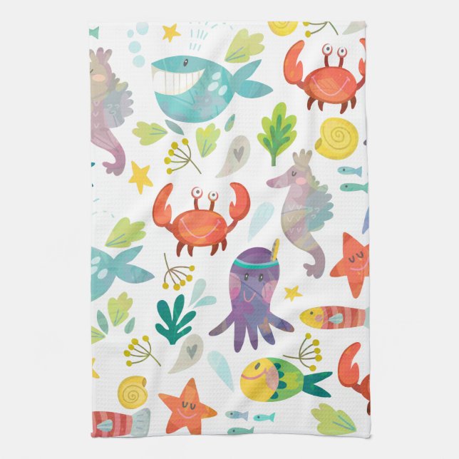 Linge De Cuisine Les animaux marins mignons (Vertical)