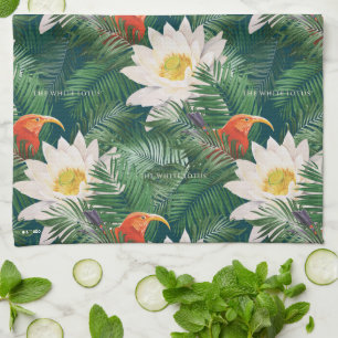 Linge De Cuisine Les Blancs Lotus Tropical Birds & Lotus Motif