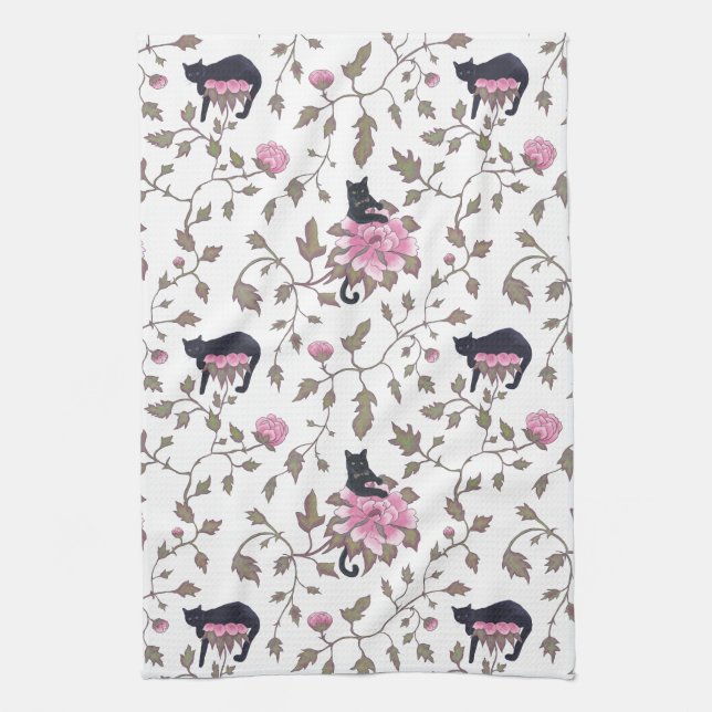 Linge De Cuisine Les CHATS NOIRS SUR LA PIVOINE FLEURIT - la (Vertical)
