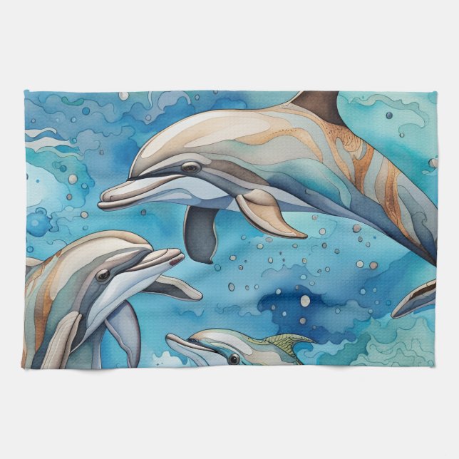 Linge De Cuisine Les dauphins nageant dans la mer (Horizontal)