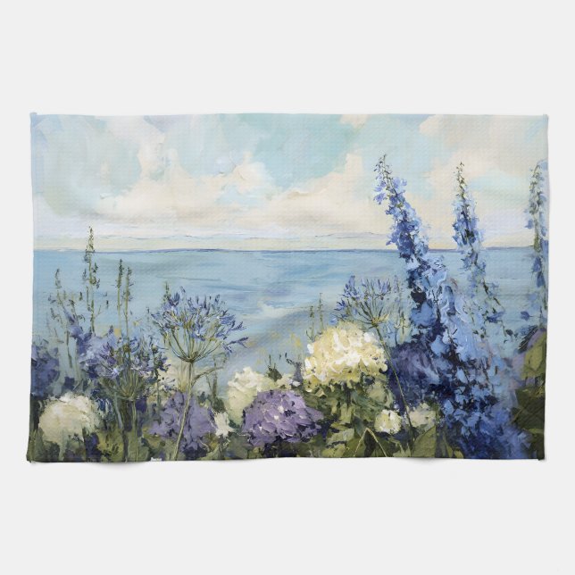 Linge De Cuisine Les fleurs et la peinture sur la mer (Horizontal)