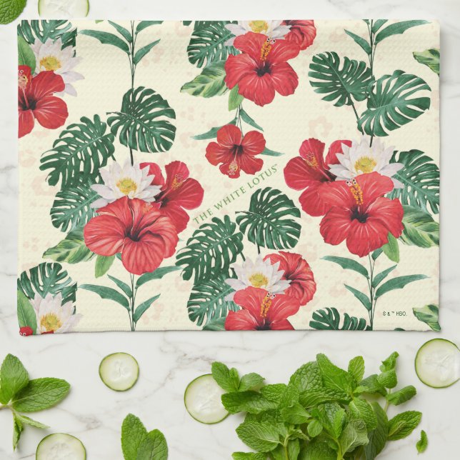 Linge De Cuisine Les fleurs tropicales du Lotus Blanc (Plié)