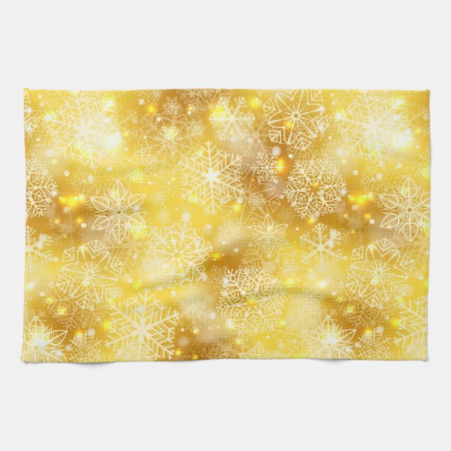 Linge De Cuisine Les flocons de neige en or (Horizontal)